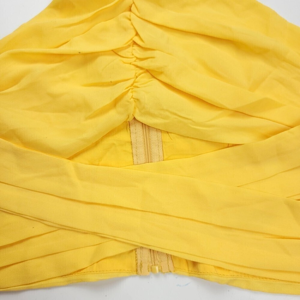 NWT Superdown Harlie Halter Cut Out Crop Top Ruched Boho Yellow Y2k Resort Small - Picture 5 of 11